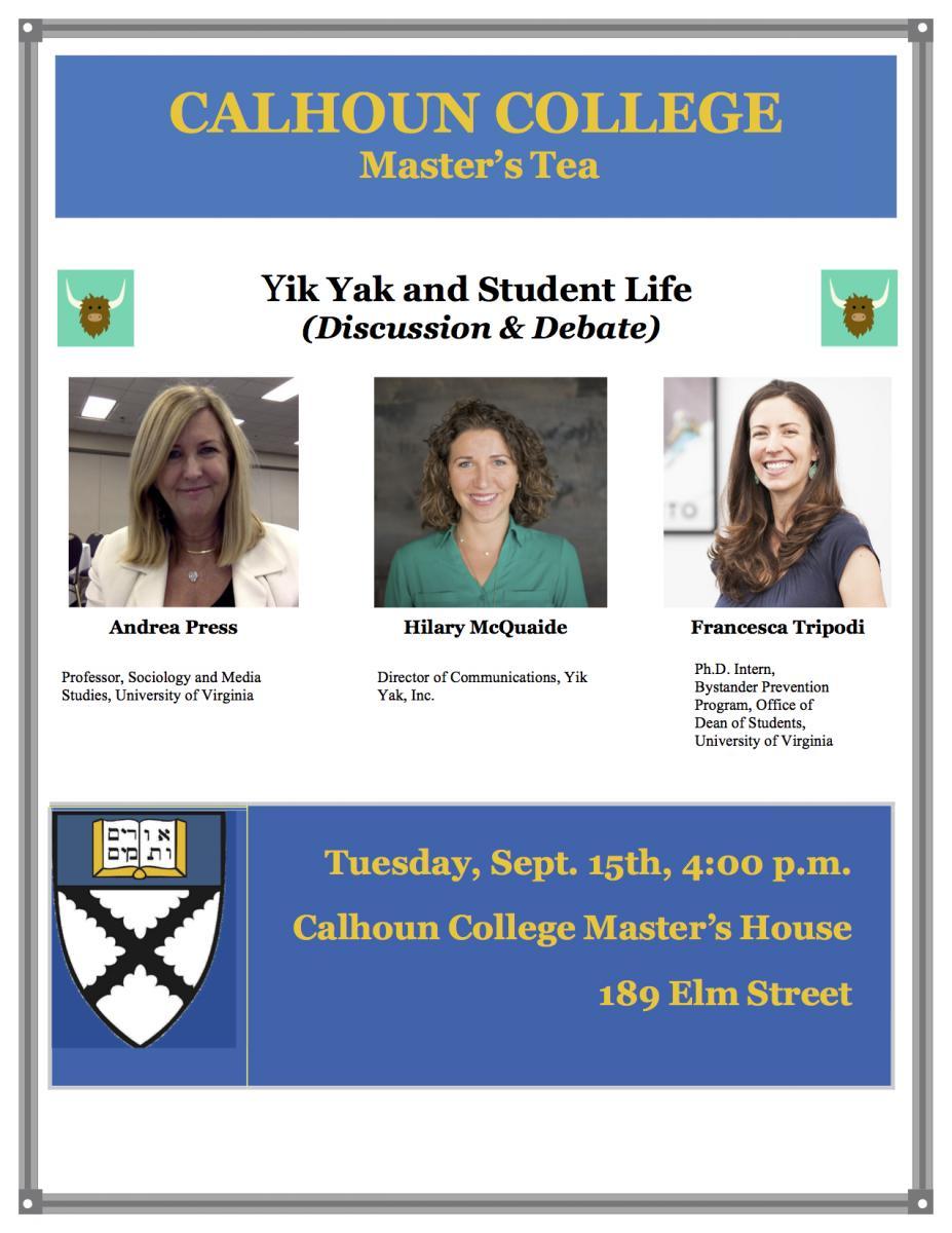 Yik Yak and Student Life: A Discussion with Andrea Press, Hilary McQuaide, and Francesca Tripodi